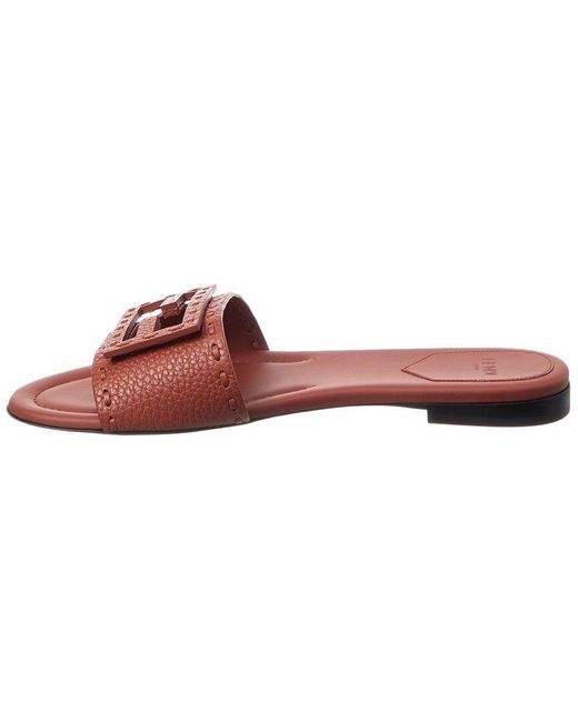 Fendi Red Ff Baguette Leather Sandal