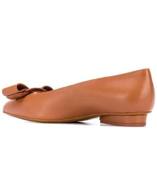 Ferragamo Brown Vara Bow Leather Ballet Flat