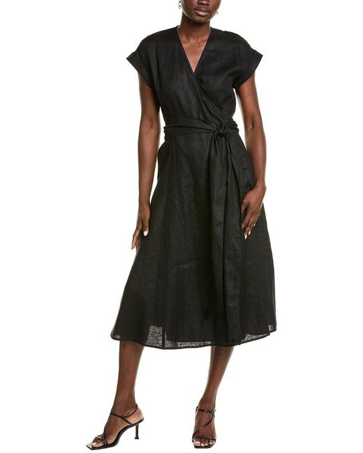 Lafayette 148 New York Black Wrap Linen Maxi Dress
