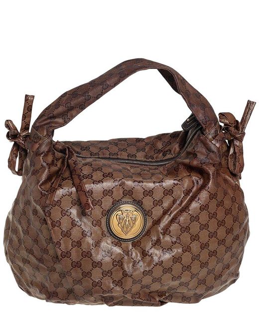 Gucci Brown Gg Canvas & Leather Crystal Hysteria Hobo Bag (Authentic Pre-Owned)