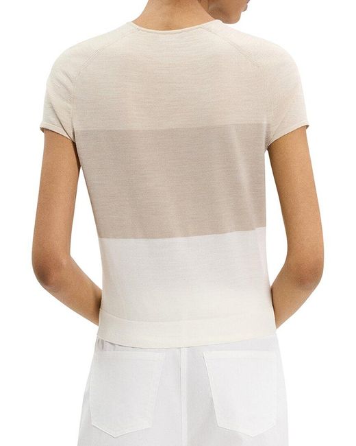 Theory White Colorblock Wool Sweater T-Shirt