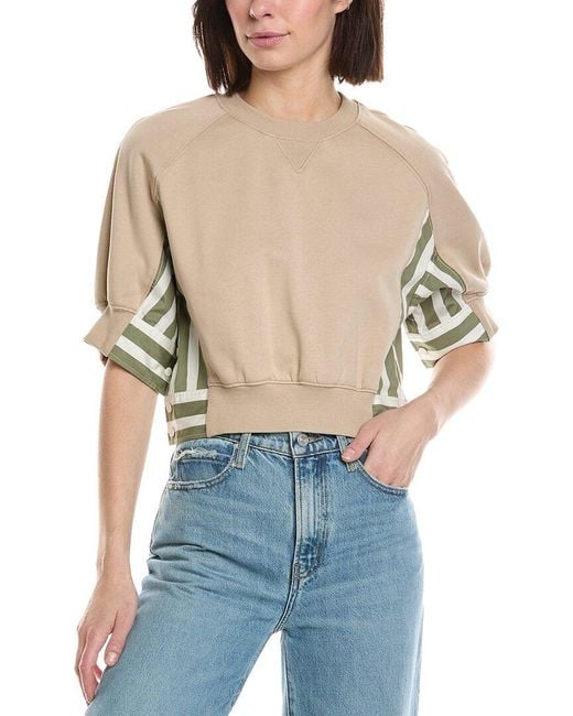 3.1 Phillip Lim Blue 3/4 Sleeve Cropped Combo Sweatshirt