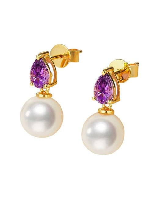 Kai Fine Jewelry Purple 14K 0.70 Ct. Tw. Amethyst & 8-9Mm Pearl Drop Earrings