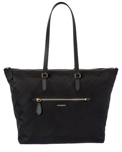 Burberry Black Zip Large Nylon & Leather Tote