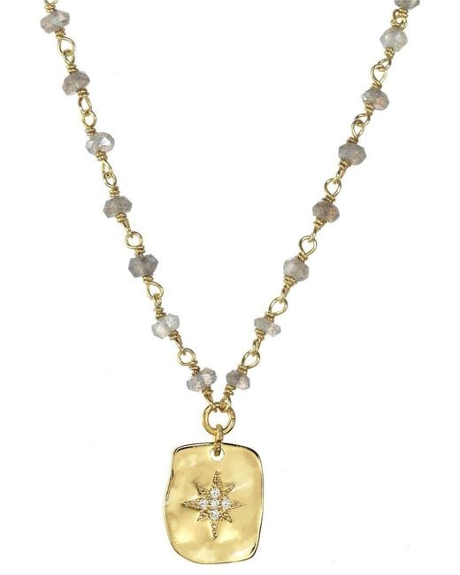 Rachel Reinhardt Jewelry Metallic 14k Over Silver Labradorite Cz Wire Wrap Necklace