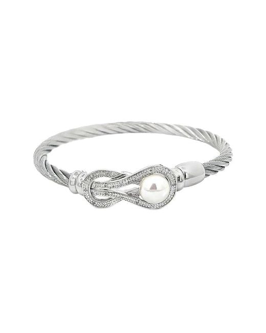 Diamond Select Cuts White 0.05 Ct. Tw. Diamond & 7-8Mm Pearl Bangle