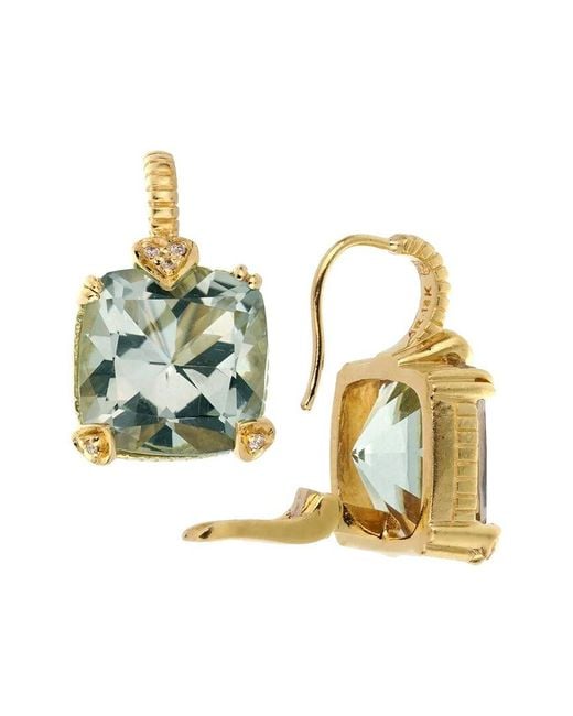 Judith Ripka Green 18K 6.15 Ct. Tw. Diamond & Quartz Earrings (Authentic Pre-Owned)
