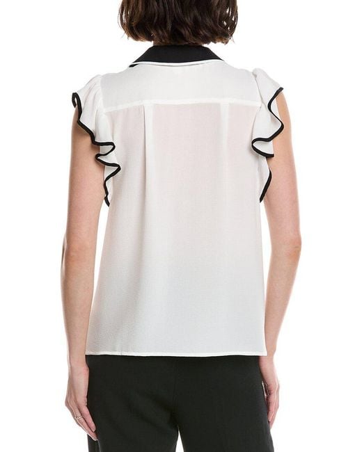 Cece White Flutter Sleeve Collared Blouse