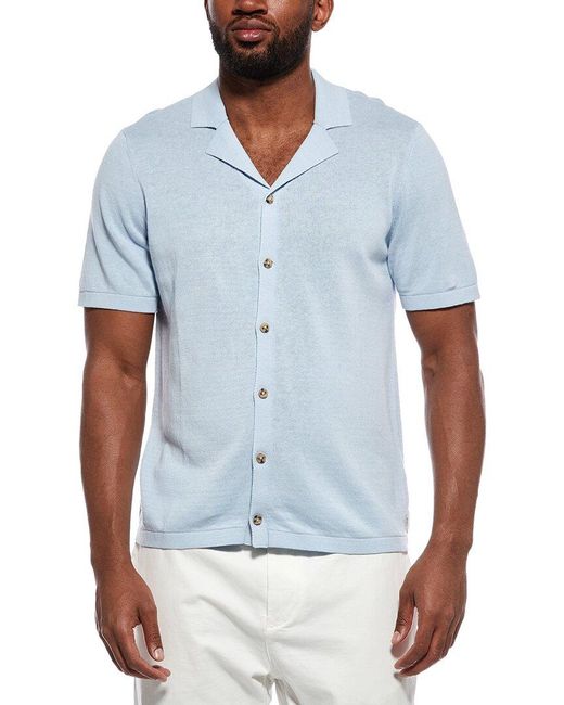 Onia Blue Linen-Blend Camp Shirt for men