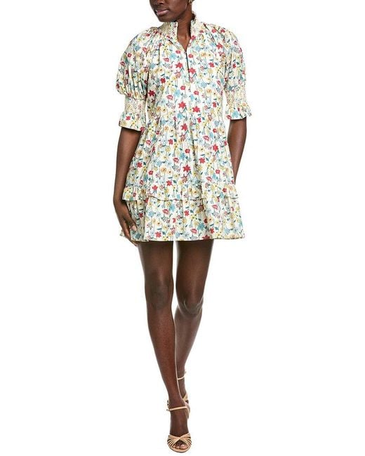 English Factory White Smocked Puff Sleeves Mini Dress