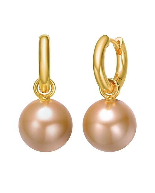 Rachel Glauber Metallic 14k Plated 14mm Pearl Cz Pearl Earrings