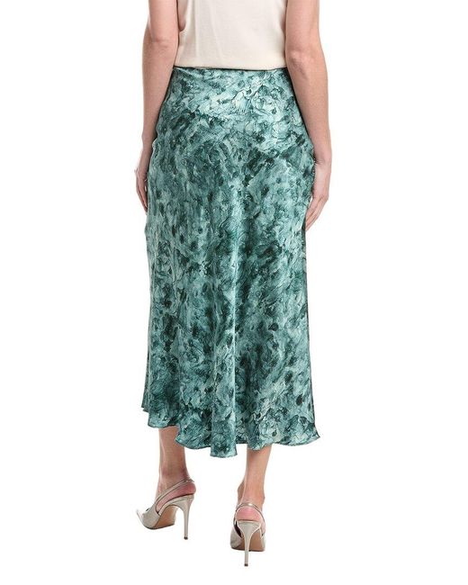 Lafayette 148 New York Green Bias Cut Flared Silk-Blend Maxi Skirt