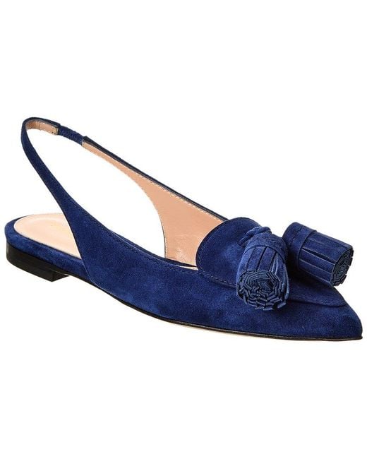 Gianvito Rossi Blue Slingback Suede Flat
