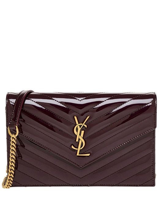 Saint Laurent Purple Cassandre Envelope Patent Wallet On Chain