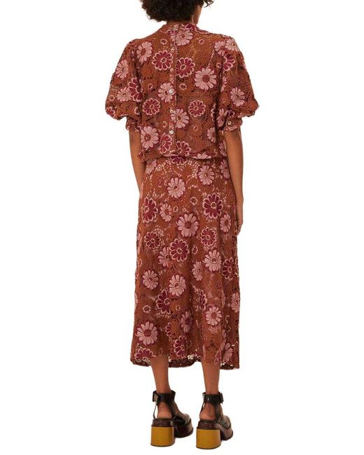 Farm Rio Red Gigi Tapestry Guipure Skirt