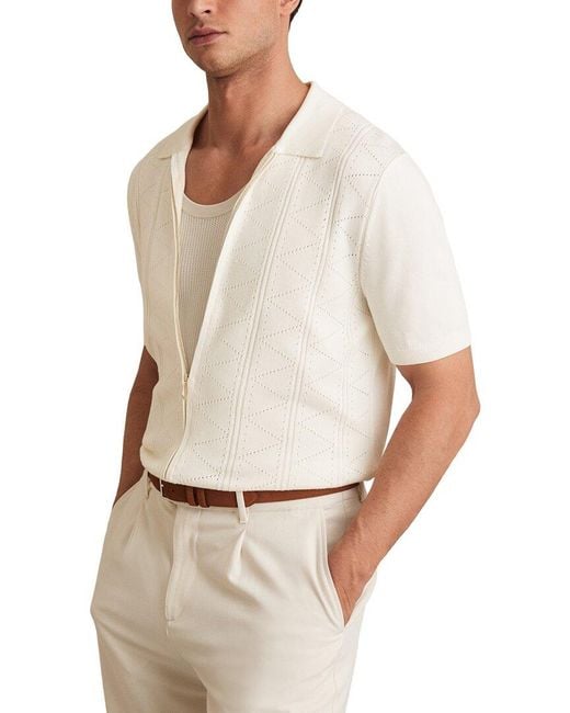 Reiss White Tay Pointelle Zippered Top for men