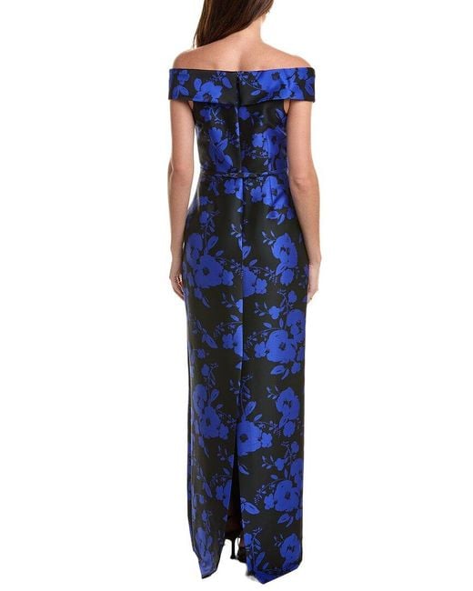 Teri Jon Blue Printed Maxi Dress