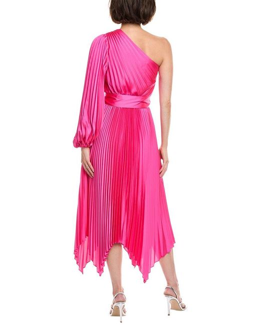 MILLY Pink Essi Solid Pleated One-Shoulder Maxi Dress