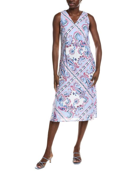 Jones New York Blue Printed Voile Midi Dress