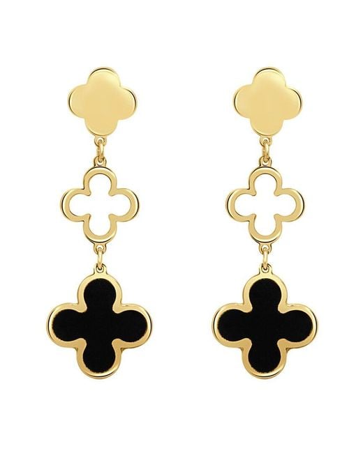 Italian Gold Metallic 14K Onyx Clover Dangle Earrings