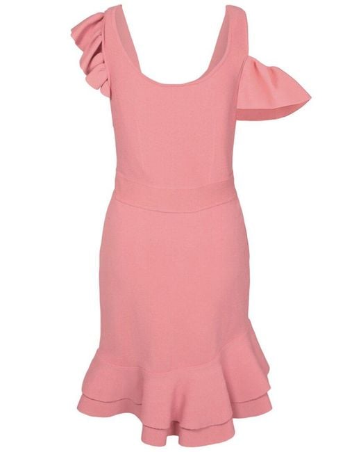 McQueen Pink Compact Knit Mini Ruffle Dress