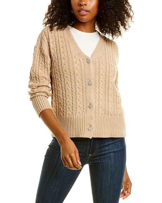 Anne Klein Cable Knit Cashmere-blend Cardigan in Brown - Lyst