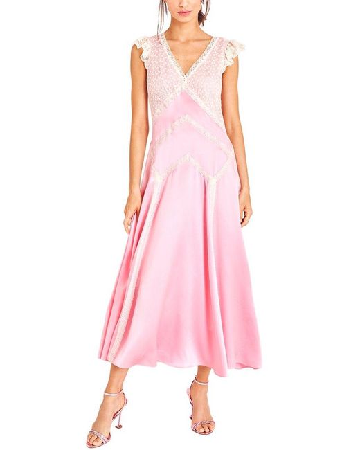 LoveShackFancy Pink Provencia Silk Maxi Dress