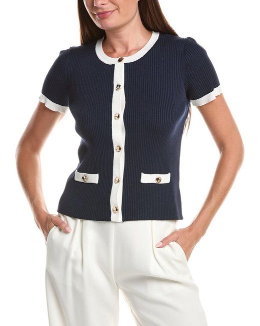Tahari Blue Striped Button Cardigan