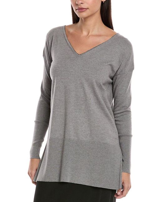 Lafayette 148 New York Gray Cashmere-Blend Sweater Tunic