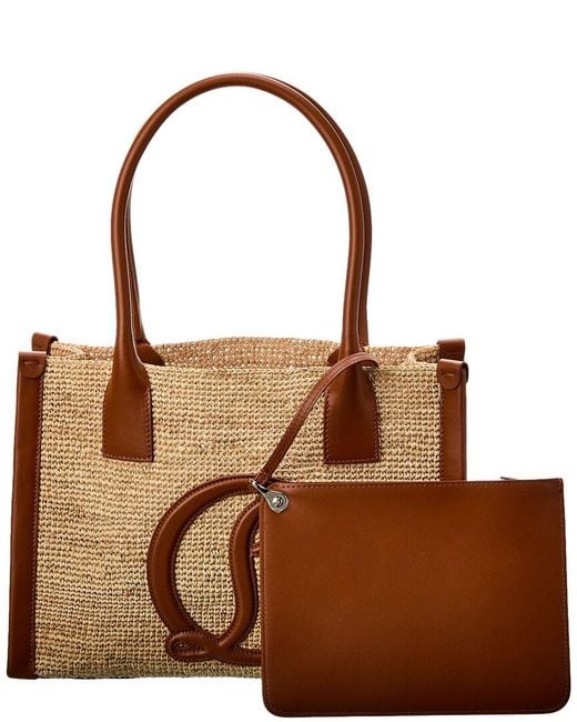 Christian Louboutin Brown By My Side Small Raffia & Leather Tote