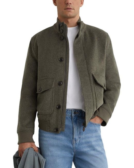 Reiss Gray Hadley Short Wool-Blend Bomber Jacket for men