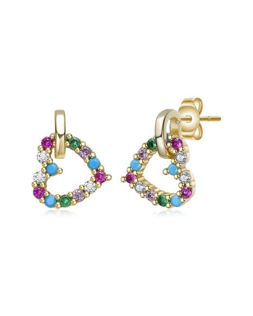 Rachel Glauber Blue 14K Plated Cz Heart Earrings