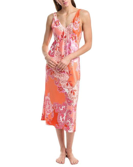 Natori Red Flourish Printed Satin Night Gown