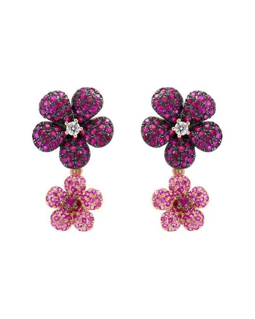 Effy Fine Jewelry Pink 14K Rose 1.79 Ct. Tw. Diamond & Sapphire, Ruby Earrings