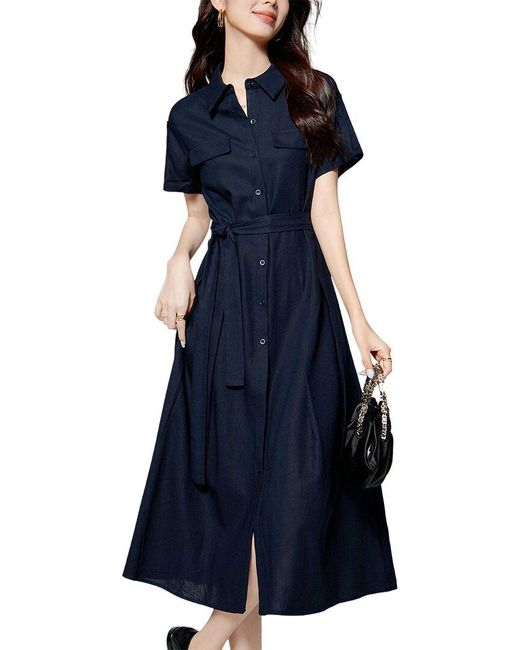 ONEBUYE Blue Linen-Blend Dress