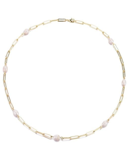 Adornia Natural 14K Plated 8Mm Pearl Station Paper Clip Chain Necklace