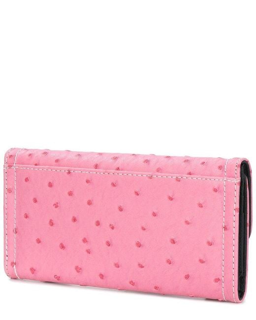 Tiffany & Fred Paris Pink Classic Ostrich-Embossed Leather Wallet