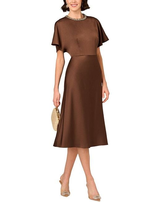 Aidan Mattox Brown Solid Midi Dress