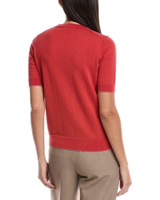 Lafayette 148 New York Red Short Sleeve Wool-Blend Sweater
