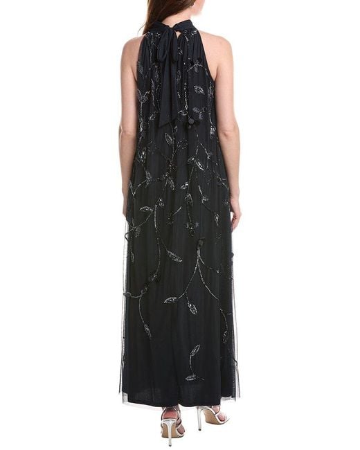 Adrianna Papell Black Bead Trapeze Maxi Dress