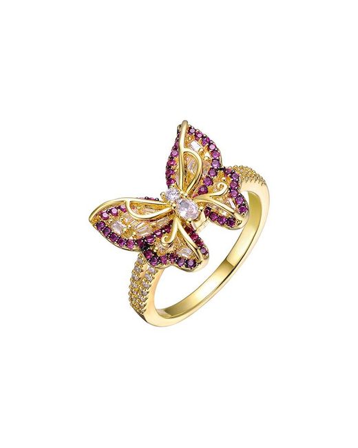 Rachel Glauber Metallic 14k Plated Cz Butterfly Ring