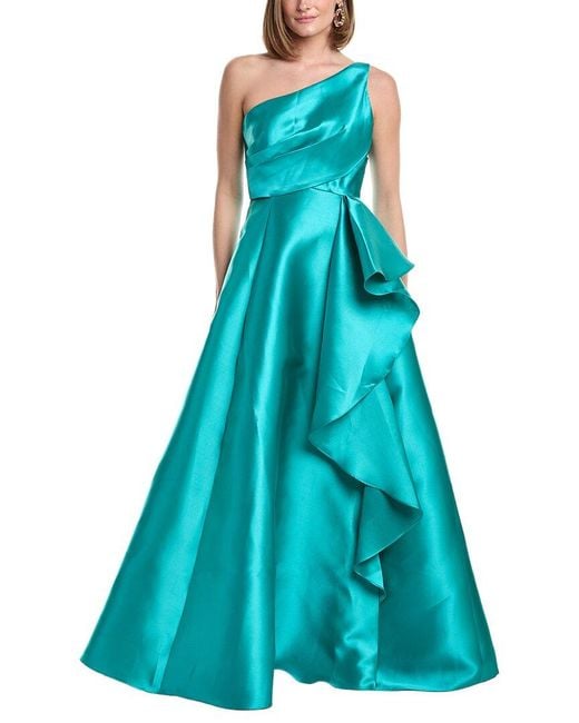 Rene Ruiz Blue One Shoulder Mikado Gown