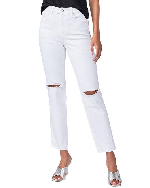 PAIGE White Noella Soft Ecru Destructed High-rise Relaxed Straight Leg Jean
