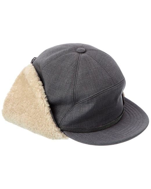 Brunello Cucinelli Gray Shearling-Lined Wool-Blend Hat