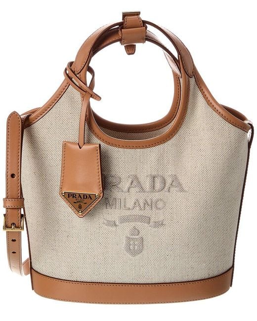 Prada Brown Logo Canvas & Leather Tote