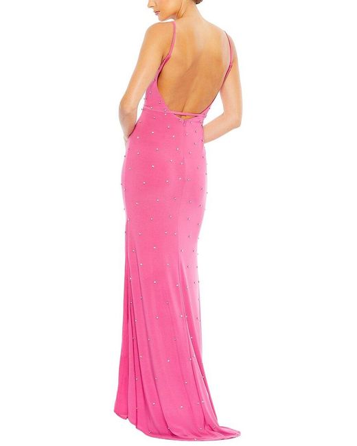 Mac Duggal Pink Rhinestone Embellished V-Neck Gown