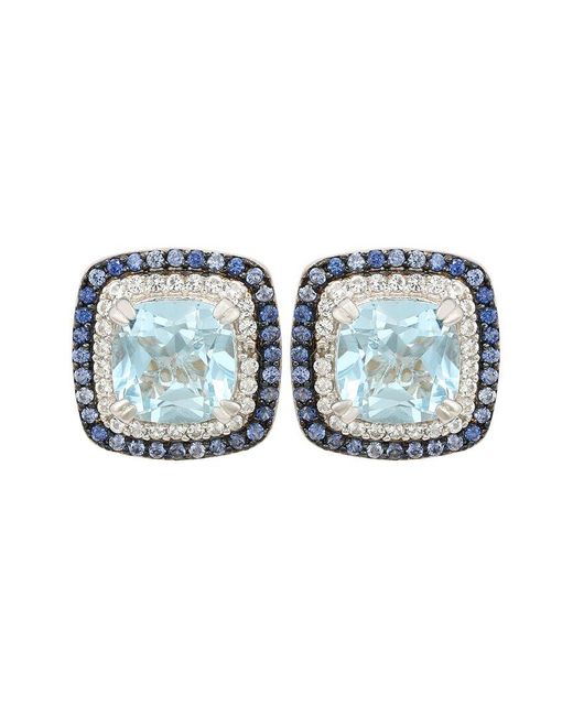 Suzy Levian Blue 0.02 Ct. Tw. Diamond & Gemstone Double Halo Studs