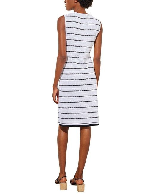 Ming Wang White Button Front Striped Knit Mini Sheath Dress