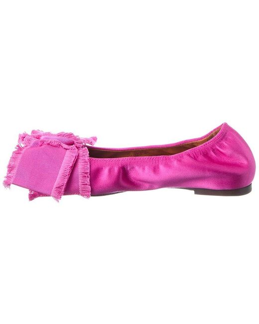 Lanvin Pink Bow Silk Ballerina Flat