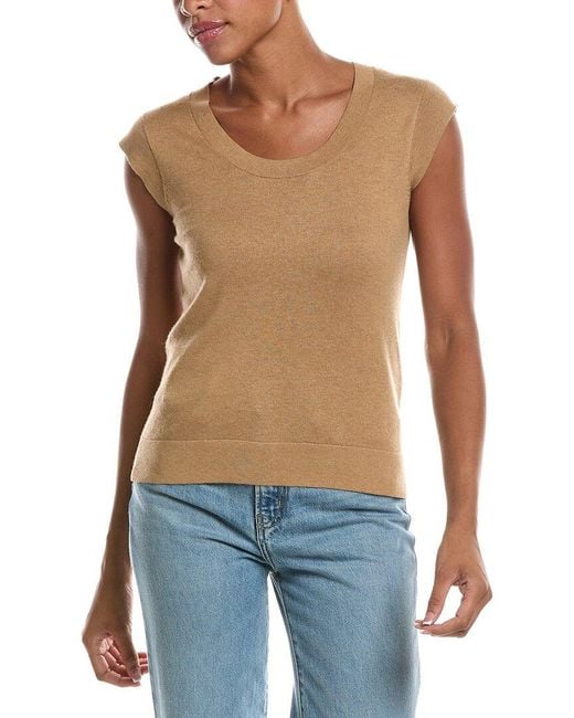 Minnie Rose Blue Knit Cap Sleeve Cashmere-Blend Top